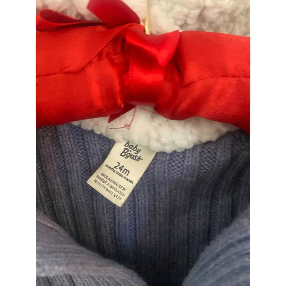 Baby B'gosh blue sweater one piece with sherpa hood 24M